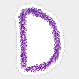 Lavender Letter D Hand Drawn in Watercolor and Ink Sticker